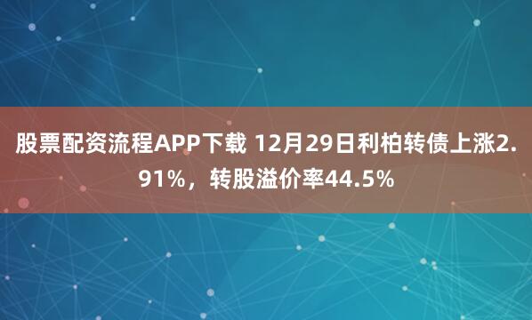 股票配资流程APP下载 12月29日利柏转债上涨2.91%，转股溢价率44.5%